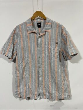 Vans Men’s Short-Sleeve Striped Button-Up Shirt — Gray & Peach